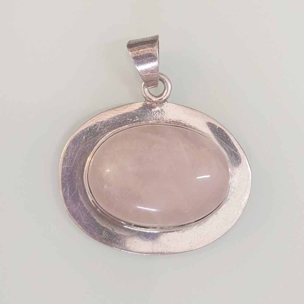 Rose Quartz Sterling Silver Mexico 925 Pendant 16 Grams - Picture 2 of 11